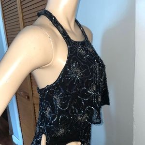 Parker Floral Bead Sequin Overlay Maxi Halter Gown